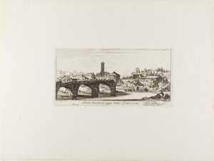 Ponte Senatorio, oggi chiamato Ponte Rotto. 1. Tempio di Vesta. 2. Tempio della Fortuna Virilis. 3. Parte dell