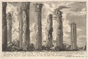 Sette colonne del Tempio di Giuturna con capitelli corinzi da Giovanni Battista Piranesi