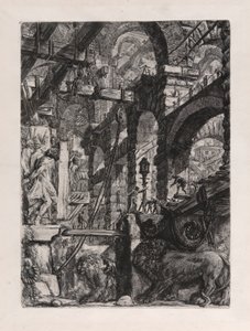 I bassorilievi del leone, tavola 5 da Carceri d da Giovanni Battista Piranesi
