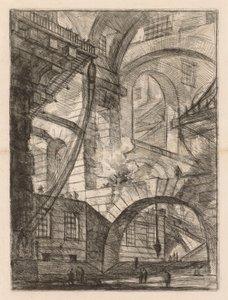 Le Prigioni: Una Prospettiva di Archi con un Fuoco Fumante da Giovanni Battista Piranesi
