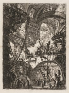 Le Prigioni: Una prospettiva di archi con un fuoco fumante al centro da Giovanni Battista Piranesi