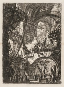 Le prigioni: Una prospettiva di archi con un fuoco fumante al centro da Giovanni Battista Piranesi
