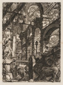 Le prigioni: una prospettiva di archi romani, con due leoni scolpiti in rilievo..., 1745-50 da Giovanni Battista Piranesi