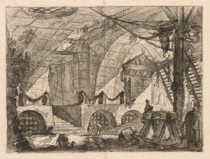 Le Prigioni: Una camera ad arco con pali e catene da Giovanni Battista Piranesi