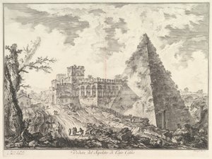 La Piramide di Caio Cestio, con la Porta S. Paolo e la strada adiacente