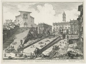 Scalinata verso Piazza del Campidoglio e Santa Maria in Aracoeli a Roma (Veduta del Romano Campidoglio con Scalinata che va alla Chiesa d
