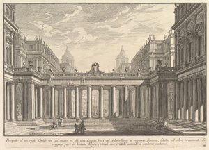 Veduta di un cortile con loggia, fontane, statue e altri ornamenti da Giovanni Battista Piranesi