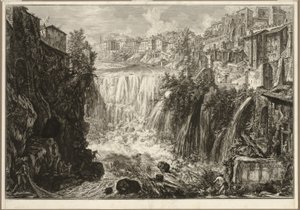 Veduta della grande cascata a Tivoli, da Vedute di Roma da Giovanni Battista Piranesi