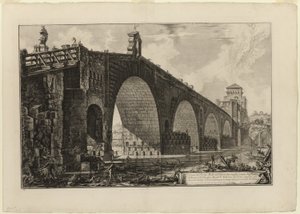 Veduta del Ponte Molle [o Ponte Milvio] sul Tevere a due miglia fuori Roma, da Vedute di Roma