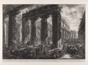 Vista interna del Tempio di Nettuno descritto nella tavola X da Giovanni Battista Piranesi