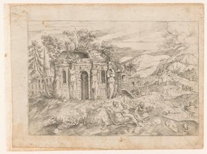 Paesaggio con tempio antico con cariatidi da Giovanni Battista Pittoni (I) (attributed to)