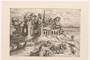 Paesaggio con rovine sull