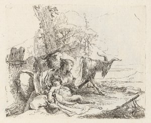 Una Ninfa con un Piccolo Satiro e Due Capre, da Vari capricci da Giovanni Battista Tiepolo