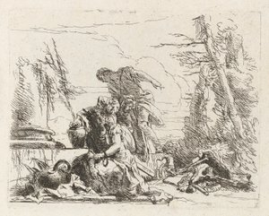 Una donna con le braccia incatenate e altre quattro figure, da Vari capricci da Giovanni Battista Tiepolo