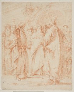 Un gruppo di uomini riuniti davanti a un cancello da Giovanni Battista Tiepolo