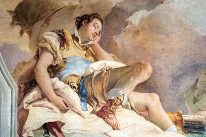 (dettaglio) Rinaldo, da Armida rapisce il dormiente Rinaldo, dalla Stanza della Gerusalemme Liberata nella Palazzina, 1757 da Giovanni Battista Tiepolo