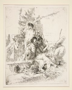 Pulcinella che parla con i due maghi, dalla serie Scherzi di Fantasia da Giovanni Battista Tiepolo