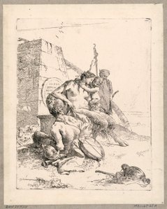 Famiglia di satiri con un obelisco, tavola 11 da Scherzi di Fantasia da Giovanni Battista Tiepolo