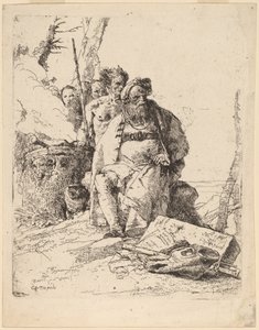 Mago seduto con altre figure accanto a un altare da Giovanni Battista Tiepolo