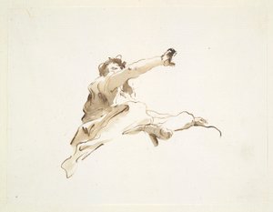 Figura seduta con testa girata a sinistra e braccio destro alzato, vista dal basso da Giovanni Battista Tiepolo