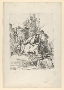 Mago seduto, ragazzo e quattro figure dagli Scherzi di Fantasia da Giovanni Battista Tiepolo