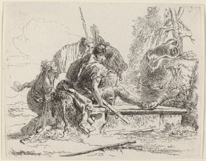 Soldato seduto su una tomba con figure circostanti da Giovanni Battista Tiepolo