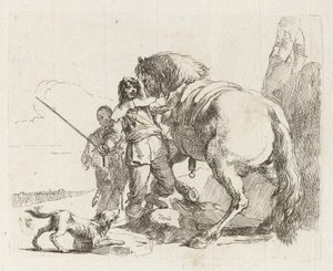 Il cavaliere in piedi accanto al suo cavallo, da Vari capricci da Giovanni Battista Tiepolo