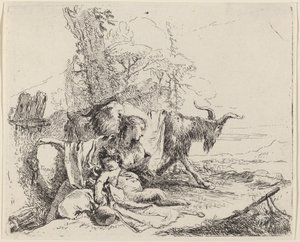 Donna, bambino satiro e capra in un paesaggio da Giovanni Battista Tiepolo