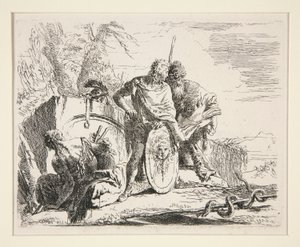 Giovane soldato con filosofo e donna seduta, dalla serie Vari Capricci da Giovanni Battista Tiepolo