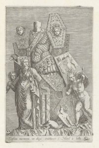 Trofeo di armi, una figura femminile e angeli da Giovanni Battista de