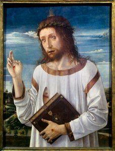 Cristo benedicente. Dipinto di Giovanni Bellini detto il Giambellino (1430-1516) 1460. Museo del Louvre, Parigi