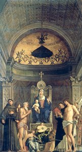 Madonna col Bambino in trono tra i SS. Francesco, Giovanni Battista, Giobbe, Domenico, Sebastiano e Luigi (Pala di San Giobbe) c.1487 da Giovanni Bellini