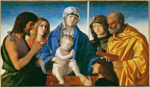 Vergine e bambino con i santi Giovanni Battista, Maddalena, Giorgio e Pietro ... da Giovanni Bellini