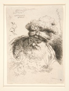 Un vecchio con una grande barba, visto di fronte, con la testa e gli occhi abbassati, dalla serie Les petites têtes d