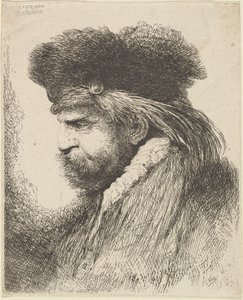 Uomo barbuto con cappello di pelliccia, rivolto a sinistra da Giovanni Benedetto Castiglione