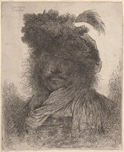 Uomo Barbuti con Viso Ombreggiato, Indossando una Sciarpa e un Cappello con Piuma da Giovanni Benedetto Castiglione