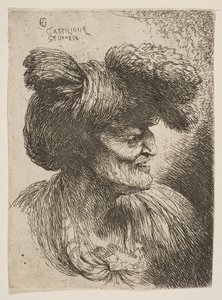 Busto di vecchio senza barba in profilo rivolto a destra, dalla serie di Piccole Teste da Giovanni Benedetto Castiglione