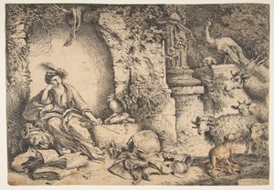 Circe con i compagni di Ulisse trasformati in animali da Giovanni Benedetto Castiglione