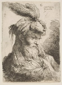 Testa di un uomo barbuto con turbante rivolto a destra, dalla serie di Piccole Teste..., ca. 1645-1650