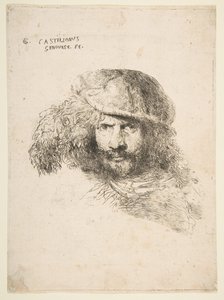 Testa di un uomo con cappello piumato, possibilmente Bernini, possibilmente un autoritratto da Giovanni Benedetto Castiglione