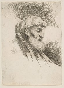 Testa di un vecchio barbuto rivolto a destra, dalla serie di Piccole Teste in Oriente da Giovanni Benedetto Castiglione