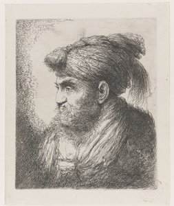 Testa di un uomo con un turbante con nappa (titolo sull