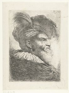 Testa di un uomo con turbante e cappello di pelliccia da Giovanni Benedetto Castiglione