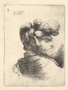 Uomo di profilo rivolto a destra, con cappello di pelliccia, dalla serie di Piccole Teste in Oriente