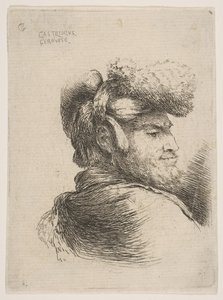 Uomo di profilo rivolto a destra, con cappello di pelliccia, dalla serie di Piccole Teste in Oriente