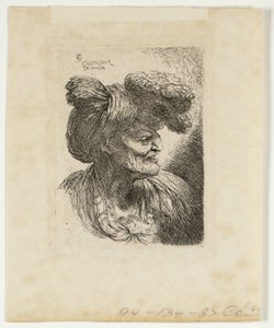 Vecchio con turbante ornato di pelliccia, rivolto a destra, da Piccoli studi di teste in copricapo orientale da Giovanni Benedetto Castiglione