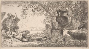 Pan reclinato davanti a un grande vaso da Giovanni Benedetto Castiglione