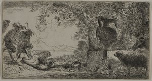 Pan reclinato davanti a un grande vaso da Giovanni Benedetto Castiglione