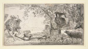 Pan seduto di fronte a un vaso da Giovanni Benedetto Castiglione
