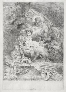 La natività con Dio Padre e lo Spirito Santo da Giovanni Benedetto Castiglione